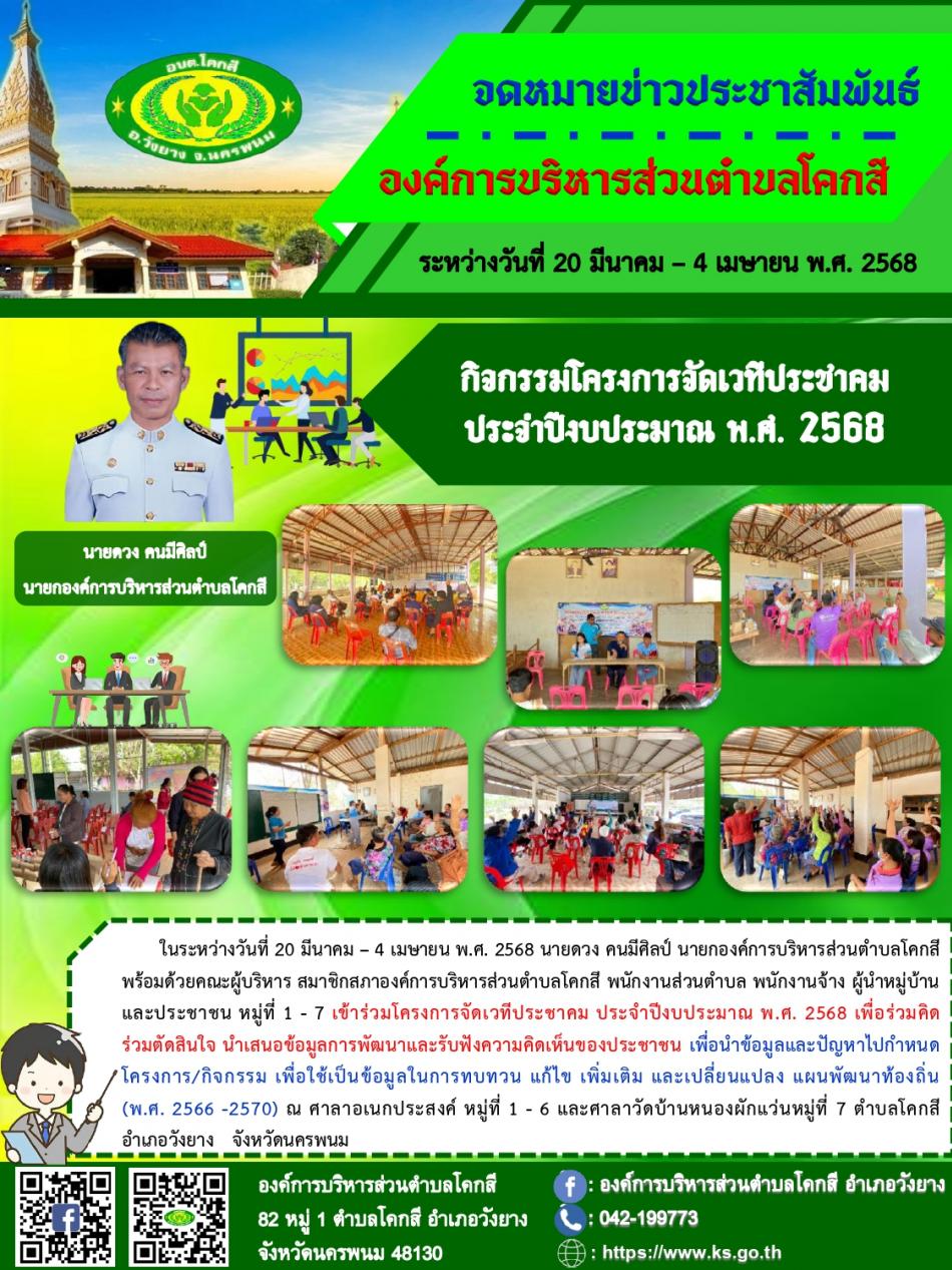กิจกรรมโครงการจัดเวทีประชาคม ประจำปีงบประมาณ พ.ศ. 2568